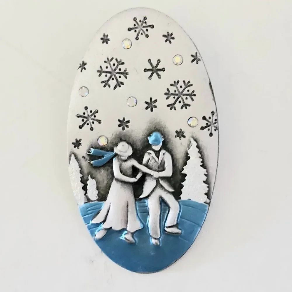 Winter scene brooch silver tone vintage